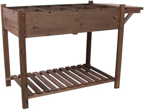 8 Pockets Horticulture Raised Garden Bed Elevated Wood Planter Box Stand with Foldable Side Table and Storage Shelf for Herb/Vegetables/Flowers (Dark Brown)