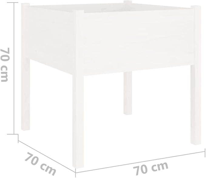 White Solid Pinewood Garden Planter Set 27.6x27.6x27.6 Inch Square Raised Garden Bed for Outdoor Plants Decorative Patio &amp Terrace