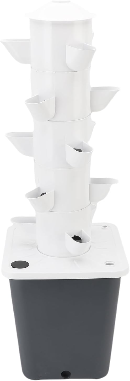 15 Holes Vertical Hydroponic Tower Hydroponics Tower System with 10L Water Maximize Limited Space Suitable for Home School Indoor Garden System (US Plug)