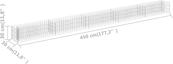SKM Gabion Raised Bed Galvanised Steel 450x30x30 cm (Weight-17KG)