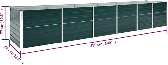 Green Galvanized Steel Raised Garden Bed 189x31.5x30.3 Inch Rectangular Planter Box for Outdoor Plants Durable Metal Raised Beds for Gardening