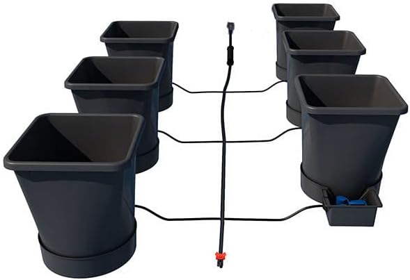 AutoPot 6 Pot XL System with 6.6 Gallon Plastic Pots and No Tank - Self-Watering Gravity-Fed Hydroponic System (6PotXL - 6.6 Gallon - No Tank) Indoor Black