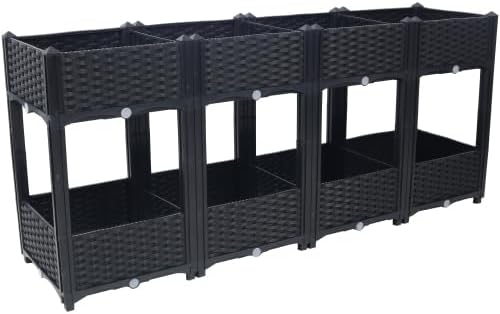 LuckyNote】Planter Raised Beds - Elevated Planter Garden Box with Drainage Plug Raised Garden Beds for Vegetable/Flower/Herb Outdoor Standing Planter Beds Gardening Kit63x15.7x27.7 (Black)