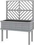 Standing Garden Bed with Built-in Trellis Elevated Wood Planter with Legs &amp Drainage Holes Comfortable Height for Climbing Vegetables &amp Flowers (Grey)