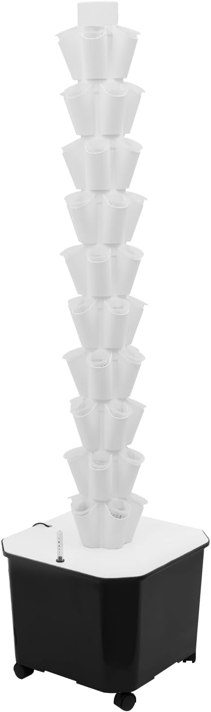 10-Tier 50 Sites Hydroponic Growing Tower 12 Gallon Indoor Vertical Garden with Timer Pump on Wheels for Vegetables Fruits Herbs
