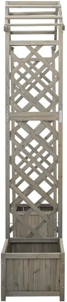 Wooden Garden Pergola with Planter Solid Firwood Planter with Trellis Outdoor Raised Garden Bed for Plants Hanging Flower Baskets Gray-161