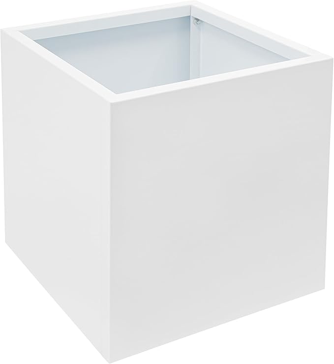 Raised Garden Bed 17 * 17 * 18in Steel Square Planter Flower Box for Indoor Outdoor Balconies Gardens Decks Patios Decks Front Porches (White)