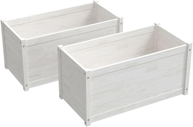 2pcs Wooden Garden Planter Box Outdoor Raised Garden Bed Garden Yard Wood Box for Vegetables Flowers Herbs and Succulents White 39.4x19.7x19.7 Solid Wood Pine