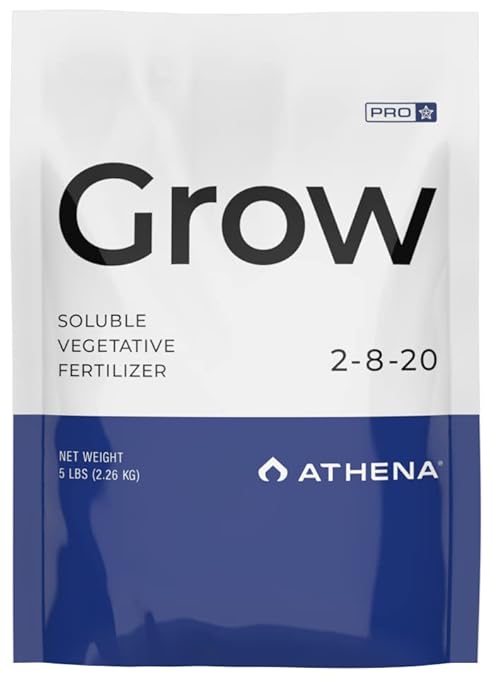 Athena Pro Grow | Dry Soluble Hydroponic Fertilizer for Vegetative Growth | Plant Food with NPK 2-8-20 | Professional-Grade Nutrients for Soil &amp Hydroponics | 25 LB Box