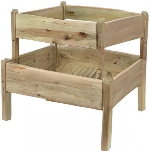 LuxenHome Wood Two Tier Raised Garden Bed