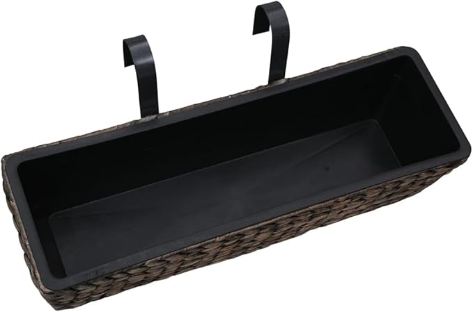 Garden Planter Set of 2 Brown Water Hyacinth Woven Steel Frame 23.6 Inch Rectangular Outdoor Planters for Deck Balcony Patio