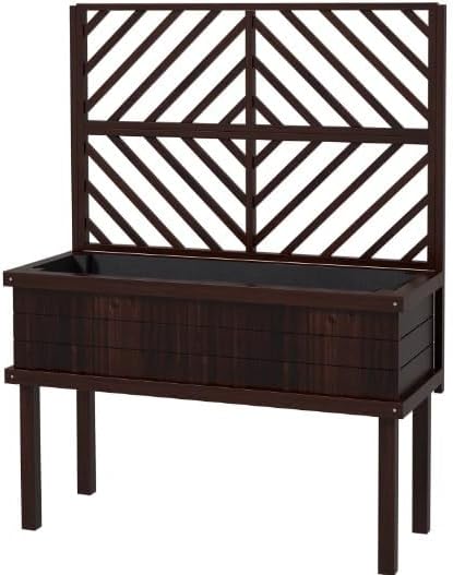Elevated Wooden Raised Garden Bed with Trellis - Heavy-Duty 132 lbs Capacity Self-Draining Planter Box for Climbing Plants &amp Flowers Outdoor Vertical Gardening Solution (Brown+Black)