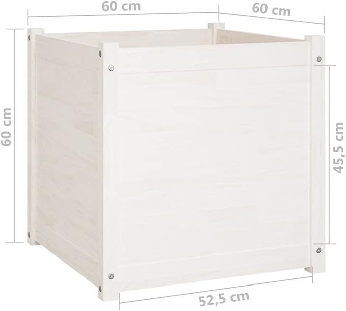 White Solid Pine Wood Garden Planter Set 23.6x23.6x23.6 Inch Outdoor Square Raised Garden Bed for Flowers Herbs Vegetables Weather Resistant Finish