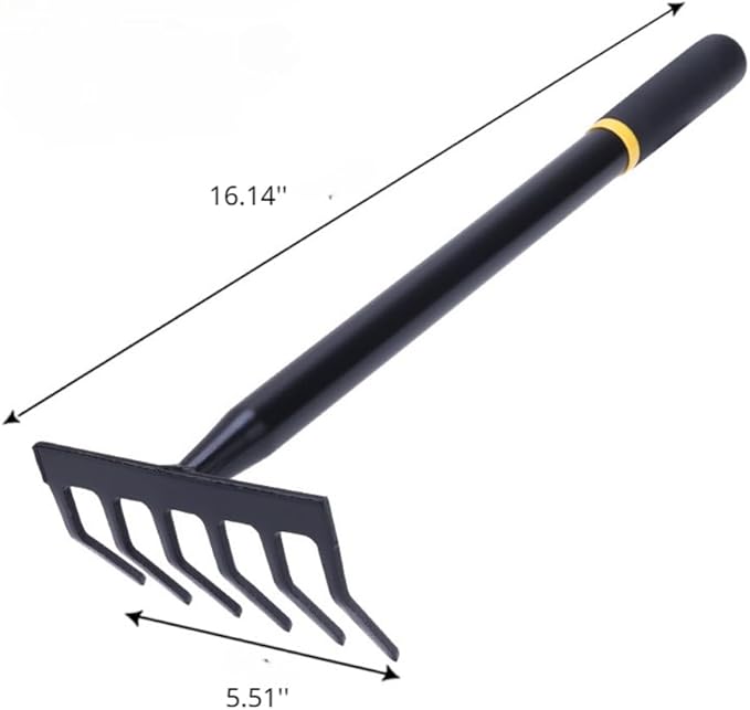 Garden Tool Set 4 PCS Heavy Duty Carbon Steel Gardening Tool Set with Non-Slip Rubber Grip Rake Shovel Outdoor Hand Tools Set Beach Combing Tool Kit Unisex Gifts for Seniors (Hand rake)