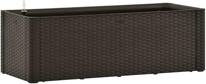 Raised Garden Bed Mocha Polypropylene Large UV-Resistant Self-Watering Planter Box 39.4x39.4x13.0 Inch Basketweave Design for Outdoor Plants