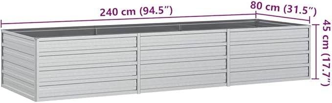 Garden Raised Bed Silver Galvanized Steel 94.5x31.5x17.7 Inch Large Outdoor Planter for Vegetables Herbs Flowers Durable Metal Kit