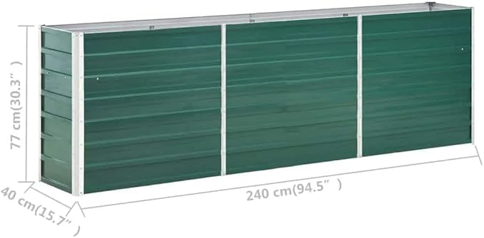 Green Galvanized Steel Raised Garden Bed Large 94.5x15.7x30.3in Outdoor Planter Box for Vegetables Herbs Flowers Durable Patio Backyard Gardening