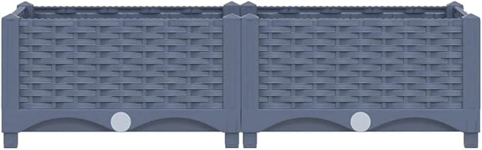 vidaXL Raised Garden Bed in Grey - Large Rectangular Polypropylene Planter for Outdoor Use - Suitable for Patio Balcony Garden - Perfect for Growing Plants Flowers Herbs and Vegetables