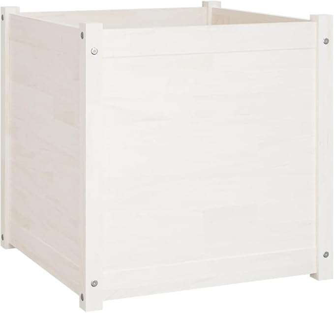 White Solid Pine Wood Garden Planter Set 23.6x23.6x23.6 Inch Outdoor Square Raised Garden Bed for Flowers Herbs Vegetables Weather Resistant Finish