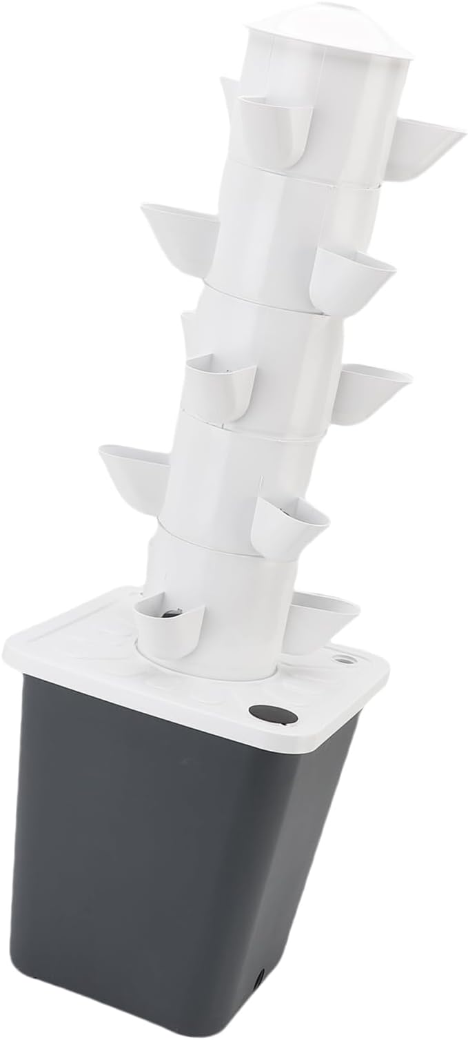 15 Holes Vertical Hydroponic Tower Hydroponics Tower System with 10L Water Maximize Limited Space Suitable for Home School Indoor Garden System (US Plug)