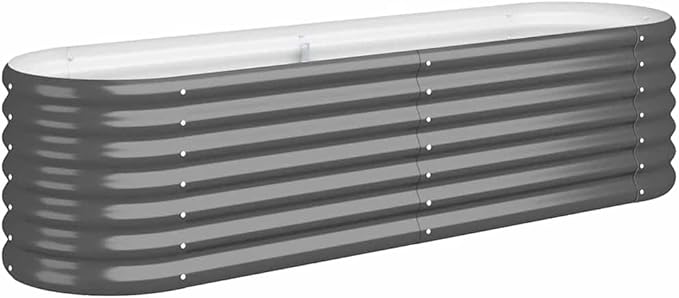 YAFF Large Outdoor Garden Raised Bed Oval Anthracite Design Durable Powder-Coated Metal Ideal for Vegetables &amp Herbs Easy Assembly for Patios &amp Balconies