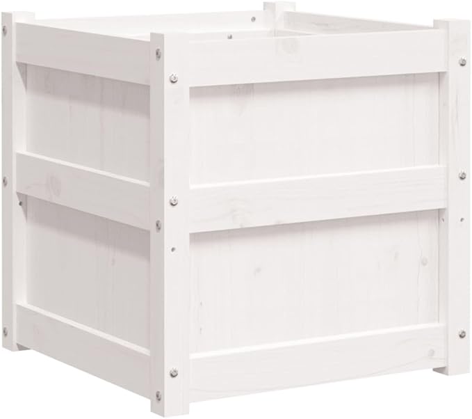 Garden Planter Set of 2 White Solid Pine Wood with Galvanized Steel Grid for Fencing and Landscape Retaining Walls - Welded Wire Mesh Basket