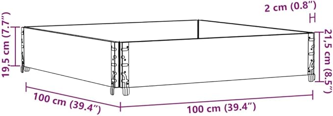 Rustic Raised Garden Bed 39.4x39.4x8.5 Foldable Solid Pine Planter Box Natural Brown Square Raised Bed for Balcony Patio Outdoor Herb Flower Vegetable Gardening