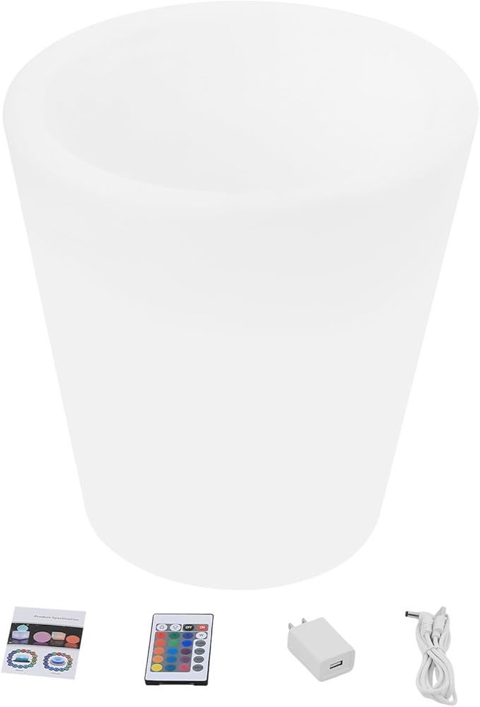 LED Planter Pot Light with Remote Bucket Shape 16 Color Changing Dimmable Flower Pot Rechargeable IP65 Waterproof for Indoor Outdoor White