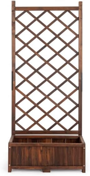 Wood Planter Raised Garden Bed with Trellis 67 Inch Height Outdoor Garden Flower Standing Planter Box Lattice Panels