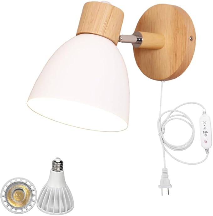 Hook Mounted Plant Light Full Spectrum 6000K 25W White Light Timing Plug in Cord Modern White Wall Lamp for Indoor Plants Flowers Growing