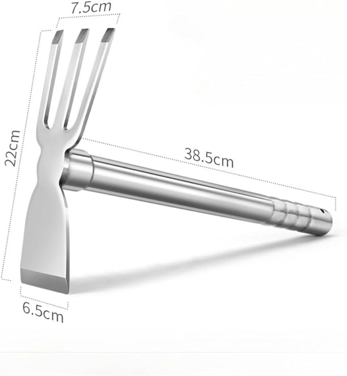 Garden Tool Set 4 PCS Heavy Duty Stainless Steel Gardening Tool Set Short Handle Farming Rake Shovel Outdoor Hand Tools Set Beach Combing Tool Kit Unisex Gifts for Seniors (Rake-Hoe)