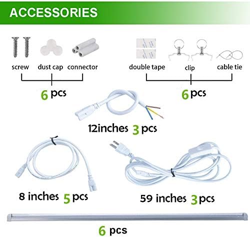 6 PACK LED Grow LightT8 Integrated Growth Tube Lamp 4ft 270W(45w x 6 1400W Equivalent)Full Spectrum Sunlight ReplacementDouble RowLinkable DesignHigh Output4 Foot Plant Lights for Indoor Plant
