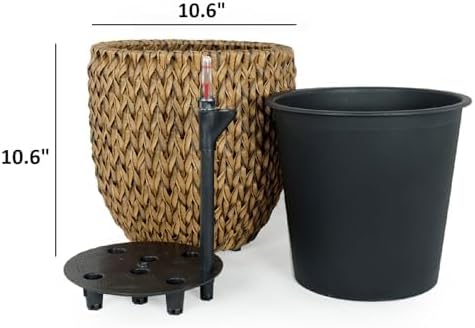 Generic 10.6 Self Watering Wicker Planter Garden Decoration Pot Dark Brown Round