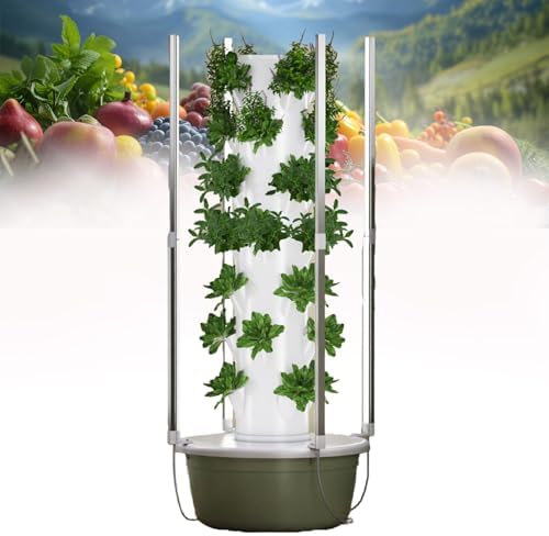 LED Hydroponic Growing Tower - Soilless Cultivation System for Indoor/Outdoor Herbs Fruits &amp Vegetables - Space-Saving Vertical Garden Solution