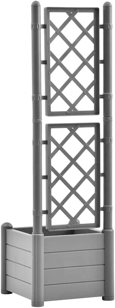 Large Garden Planter Stone Gray Polypropylene 7.9 Gallon Square Outdoor Planter with Trellis Weather Resistant for Patio Deck Balcony