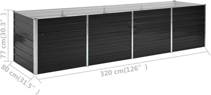 Garden Raised PlanterGarden BedGalvanized Raised Garden BedPlanter Raised bedsGalvanized PlanterFlower BedBed Anthracite 126x31.5x30.3 Galvanized Steel