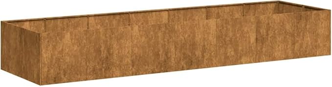 Large Rectangular Rustic Planter Weathering Steel Outdoor Garden Planter Box with Drainage for Patio Terrace and Balcony Decor Brown