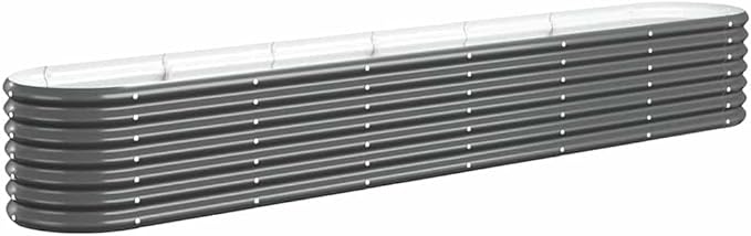Large Oval Modern Raised Garden Bed 102.4x102.4x14.2 Anthracite Powder-Coated Steel Planter Box for Outdoor Patio Flowers Veggies &amp Herbs