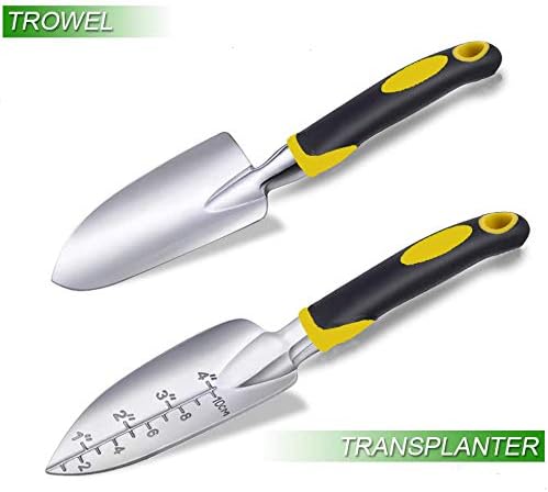 Garden Tool Set 3 Pcs Gardening Tools Including Garden Trowel Transplant Trowel and Hand Cultivator Aluminum Alloy Gardening Supplies with Handle for Gardening Digging Transplanting Yellow