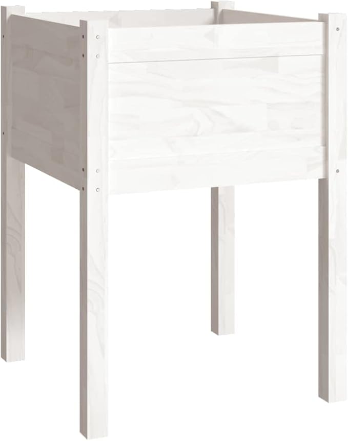 White Solid Pinewood Planter Set 2 Pack 19.7x19.7x27.6 Inch Square Raised Garden Bed for Outdoor Indoor Plants Durable