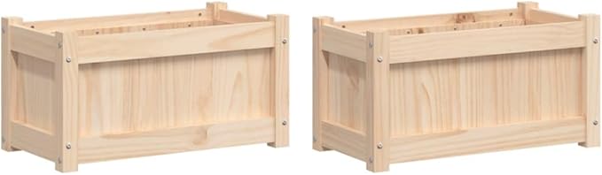 Garden Planters 2 pcs Solid Pine Wood Outdoor Flower Box for Vegetable Herb and Plant Growing 23.6 x 12.2 x 12.2