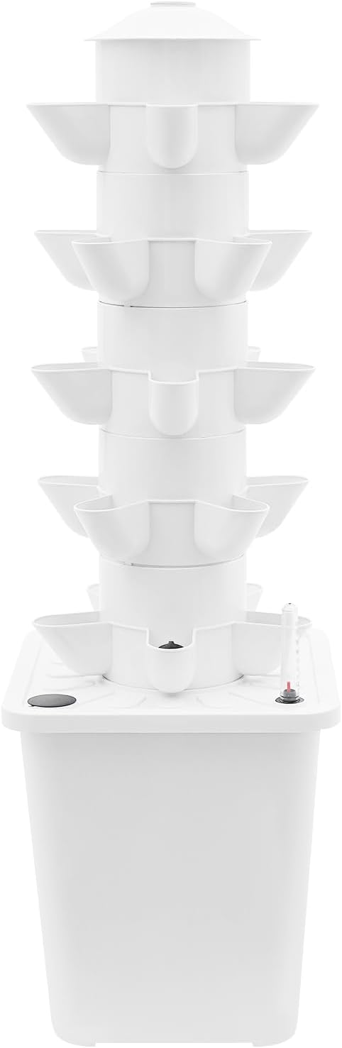 25 Plants Hydroponic Tower Hydroponics Growing System Vertical Garden Planter with Water Pump Plants Germination Kit for Indoor Herbs Vegetables Fruits (White)