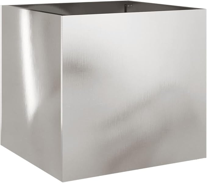 Silver Stainless Steel Planter Set Medium Outdoor Garden Welded Galvanized Decorative - 2 Piece