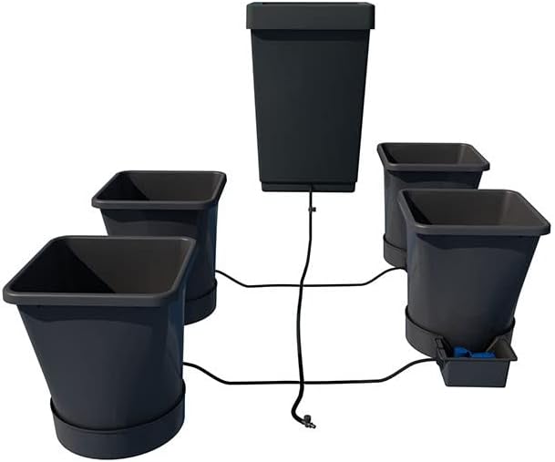 AutoPot 4 Pot XL System with 6.6 Gallon Plastic Pots and 12.4 Gallon Tank - Self-Watering Gravity-Fed Hydroponic System - Indoor Black