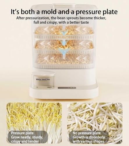 Automatic Bean Growing Machine 3 Layers Home Smart Bean Sprout Machine with LED Display Time and 1.5L Water Tank 360° Automatic Spray Sprouting Kit fo