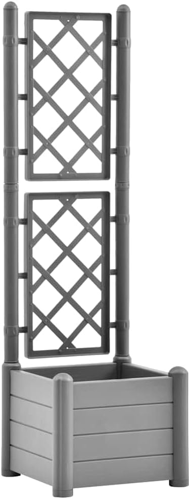 Garden Planter with Trellis Raised Flower Bed Garden beds Outdoor Garden Raised Beds Planter Boxes Suitable for Courtyard Nursery Orchard Corridor 16.9x16.9x55.9 PP Stone Gray