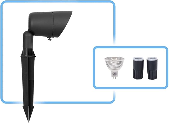 LED Low Voltage Outdoor Directional Lights - 12V AC - 36° Beam Angle Landscape Spot Up Light with Ground Spike &amp MR16 LED Bulb - IP67 Waterproof 3000K Warm White Aluminum Housing (Black 12 Pack