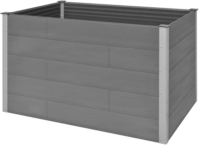 Garden Raised Bed WPC Flower Planter for Outdoor Vegetables Herbs Plants Tall Metal Planting Box 59.1x39.4x35.8 Gray
