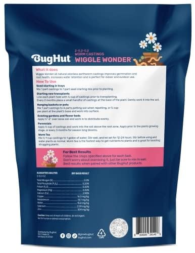 BugHut Wiggle Wonder Organic Worm Castings for Plants - Nourishing Plant Food Enhances Soil Structure Retains Moisture Ideal for Indoor and Outdoor Plants Vegetables Herbs Flowers - 10 lb Bag