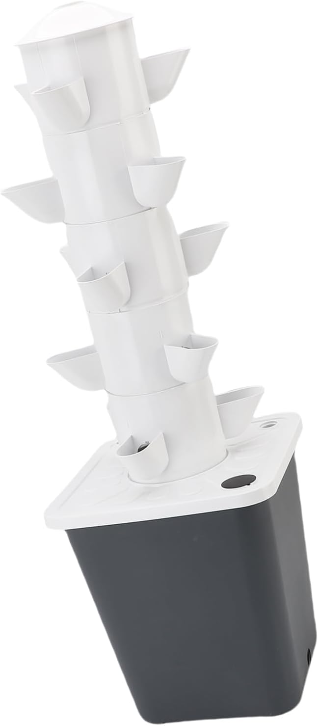15 Holes Vertical Hydroponic Tower Hydroponics Tower System with 10L Water Maximize Limited Space Suitable for Home School Indoor Garden System (US Plug)